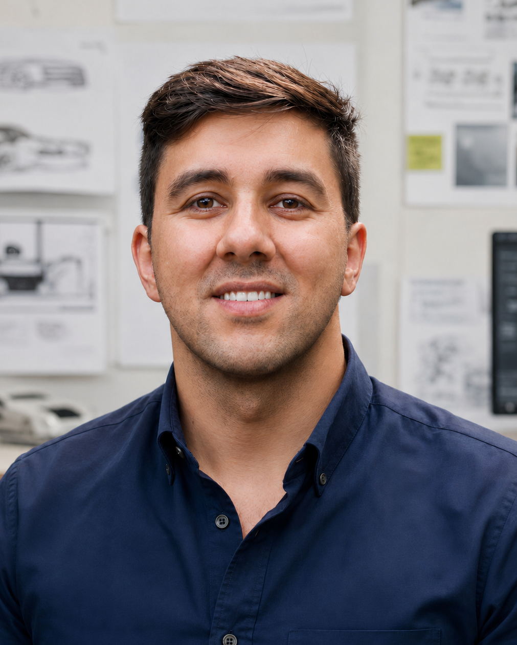Nathan Motta, industrial designer and creator of OptiForm, in a design studio.